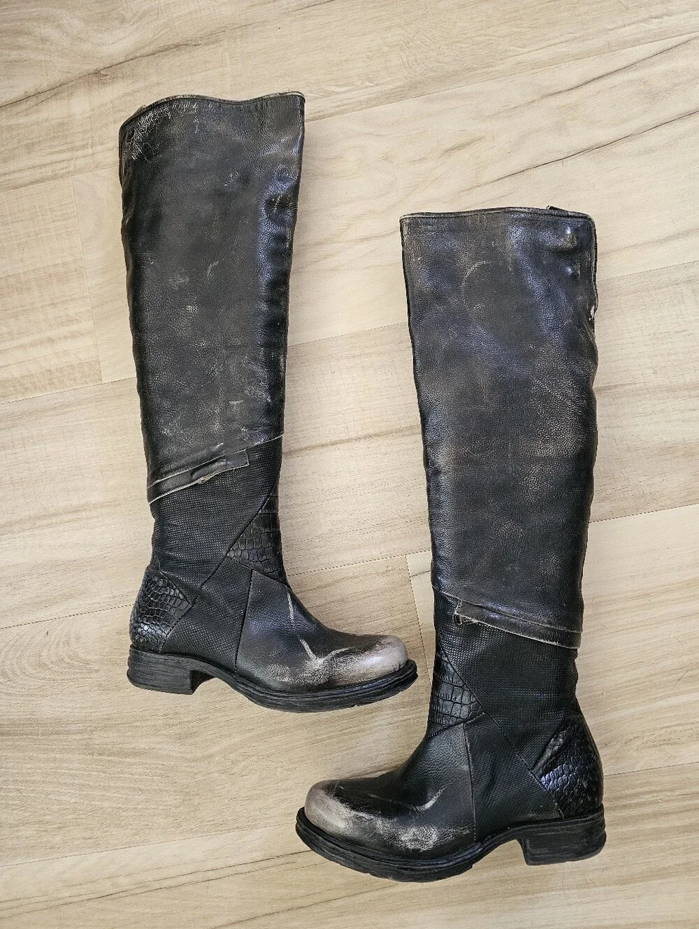 GORGEOUS Italian A.S.98 Handmade Over Knee Distressed Leather Boots Sz 37